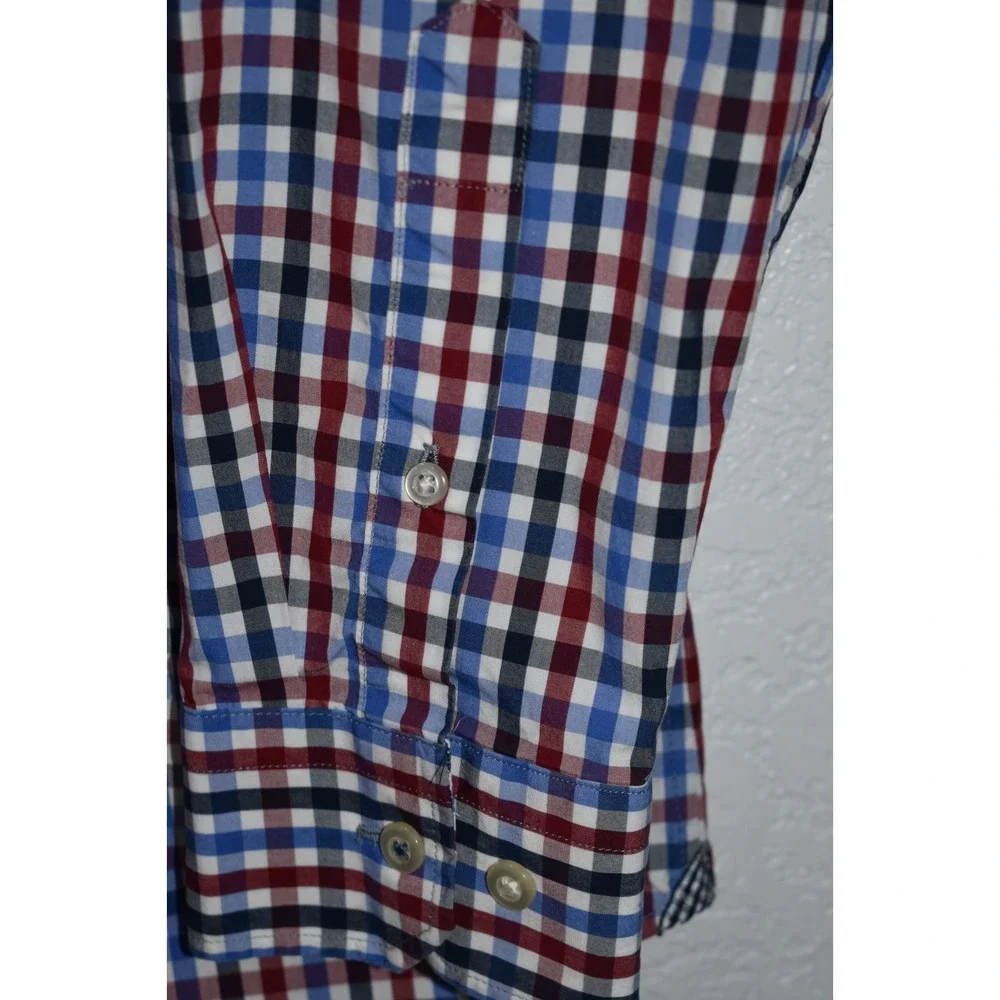 Banana Republic Camden Fit Shirt Button Mens Medium Red Blue Check Supima Cotton